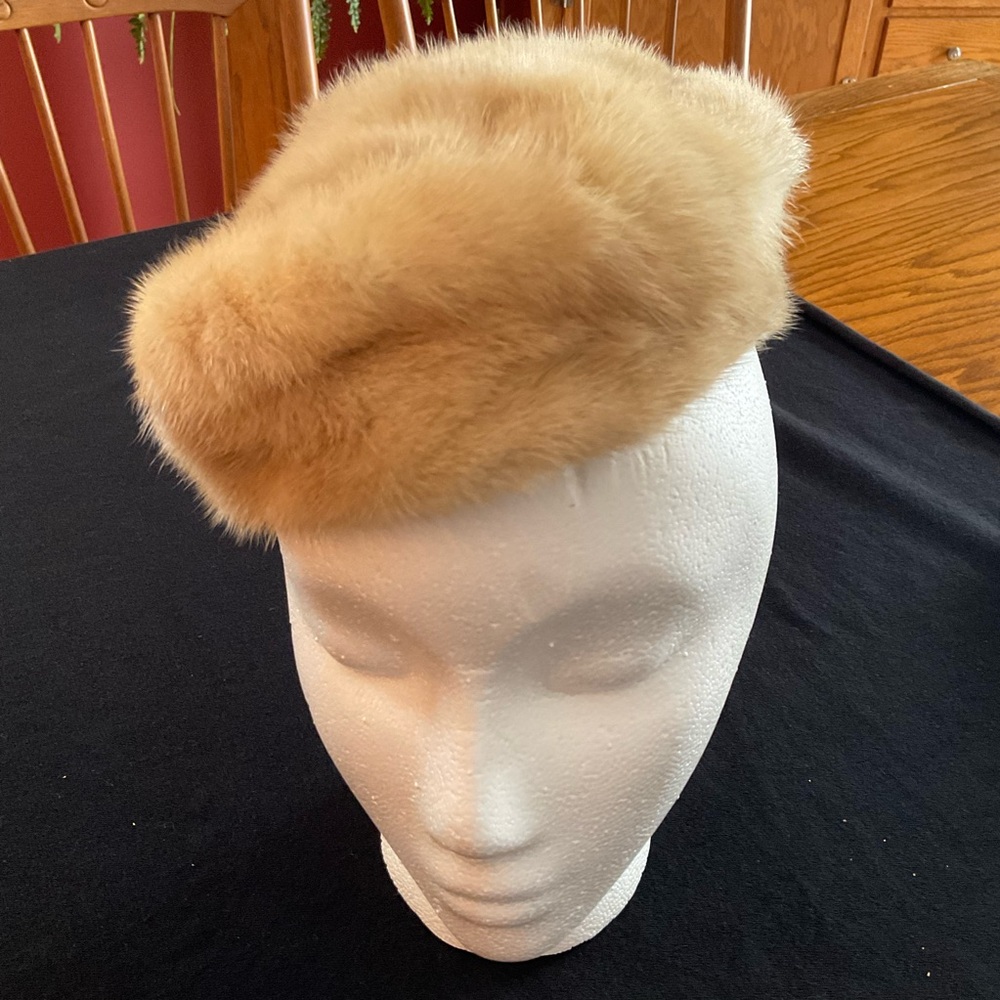 Vintage Real Mink Fur Pillbox Hat, Approx 19” in Diameter (Interior)